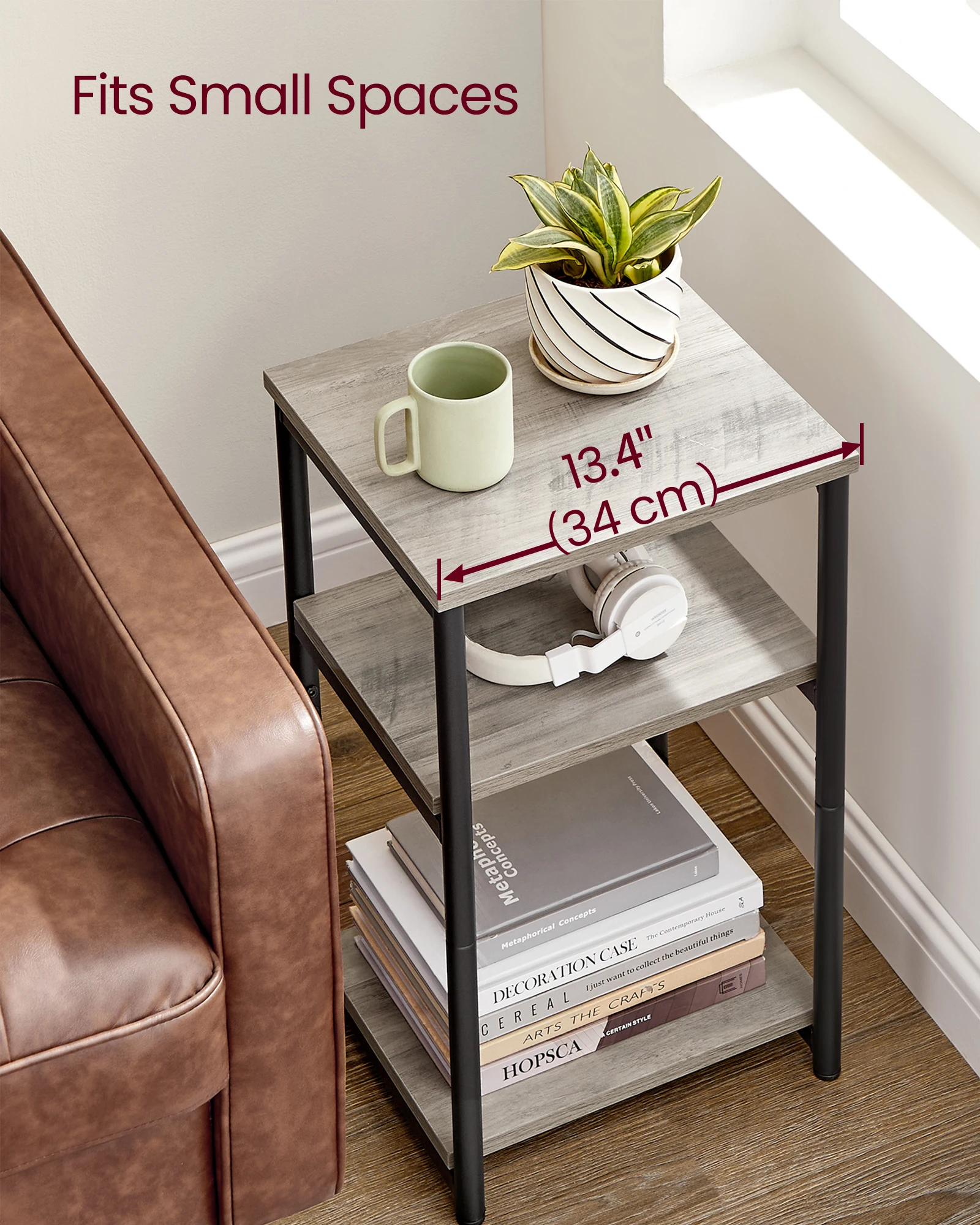 VASAGLE Sofa Side Table, 3-Tier End Table, Bedside Table with Steel Frame thumbnail 5