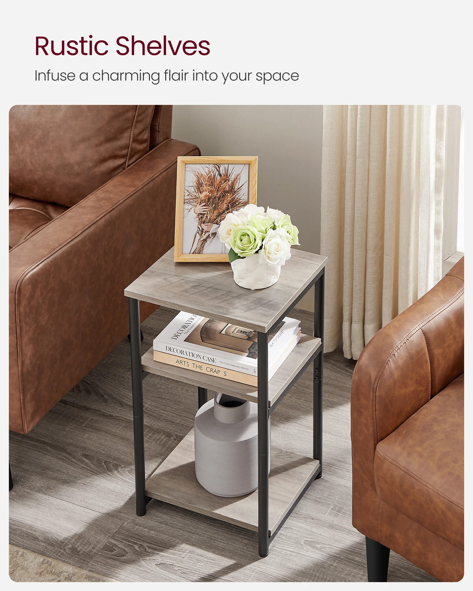 VASAGLE Sofa Side Table, 3-Tier End Table, Bedside Table with Steel Frame thumbnail 3