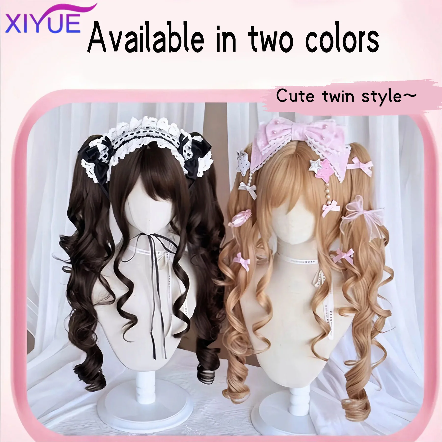 Synthetic Princess Cut Double ponytail Lolita Wig with Bangs Girl Ombre Blonde brown Cosplay Halloween Harajuku wig thumbnail 2