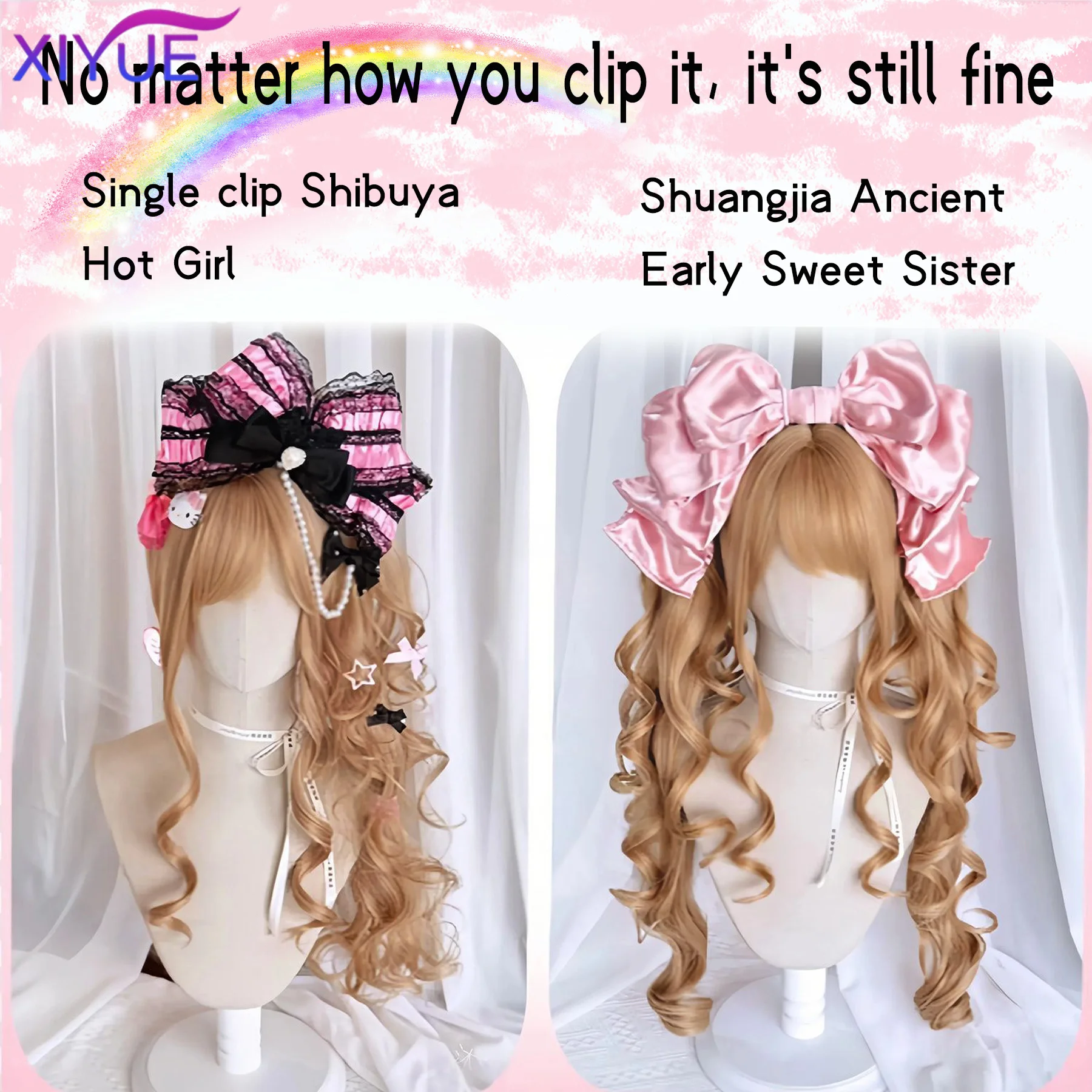 Synthetic Princess Cut Double ponytail Lolita Wig with Bangs Girl Ombre Blonde brown Cosplay Halloween Harajuku wig thumbnail 3