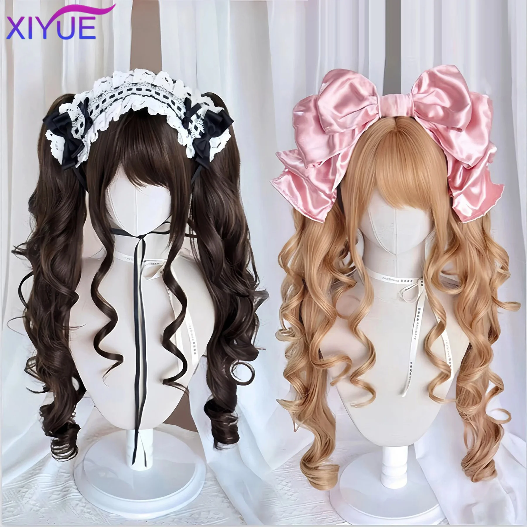 Synthetic Princess Cut Double ponytail Lolita Wig with Bangs Girl Ombre Blonde brown Cosplay Halloween Harajuku wig thumbnail 5