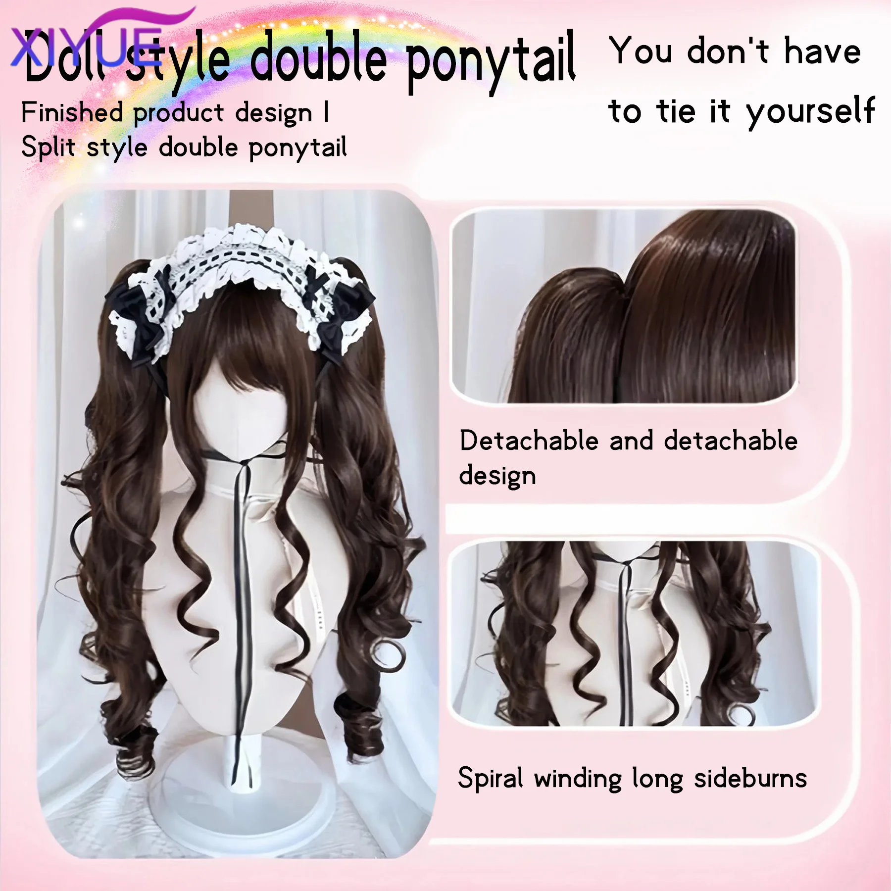 Synthetic Princess Cut Double ponytail Lolita Wig with Bangs Girl Ombre Blonde brown Cosplay Halloween Harajuku wig thumbnail 4
