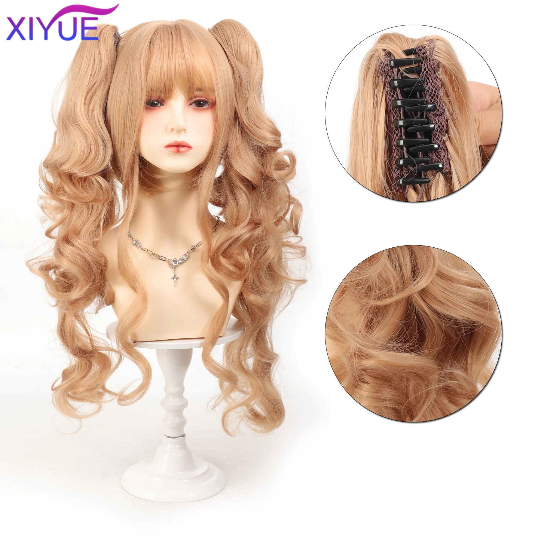 Synthetic Princess Cut Double ponytail Lolita Wig with Bangs Girl Ombre Blonde brown Cosplay Halloween Harajuku wig thumbnail 6
