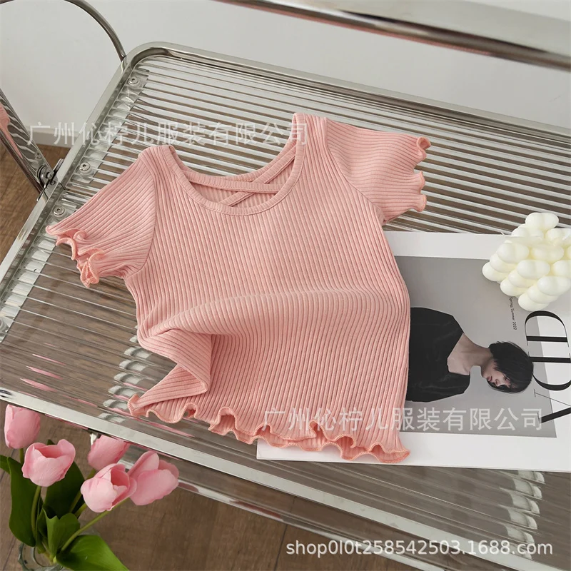 Girls Baby Summer T-Shirt Kids Solid Tops New Fashion Blouse Children Casual Cute Short-Sleeved Clothes 2-6 Years Old thumbnail 3