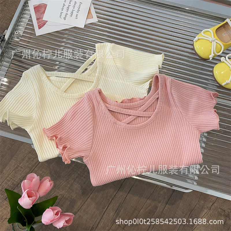 Girls Baby Summer T-Shirt Kids Solid Tops New Fashion Blouse Children Casual Cute Short-Sleeved Clothes 2-6 Years Old thumbnail 2