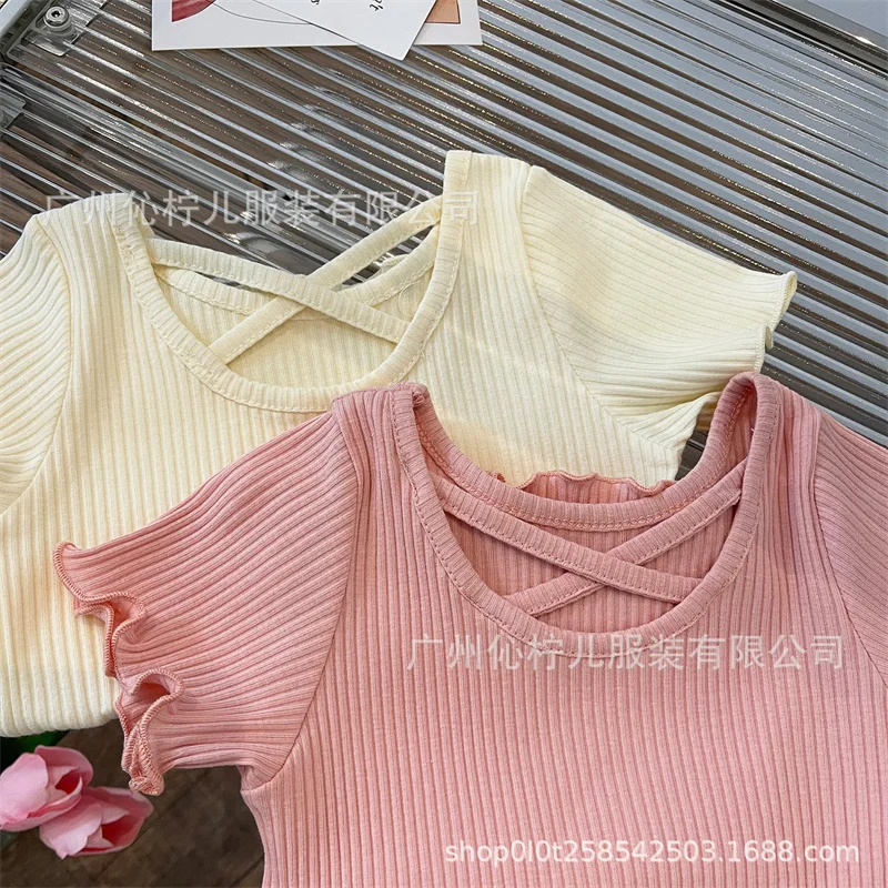 Girls Baby Summer T-Shirt Kids Solid Tops New Fashion Blouse Children Casual Cute Short-Sleeved Clothes 2-6 Years Old thumbnail 5