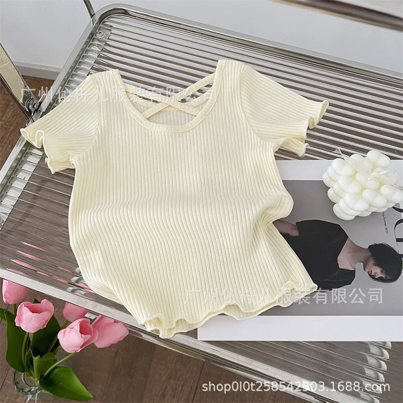 Girls Baby Summer T-Shirt Kids Solid Tops New Fashion Blouse Children Casual Cute Short-Sleeved Clothes 2-6 Years Old thumbnail 4