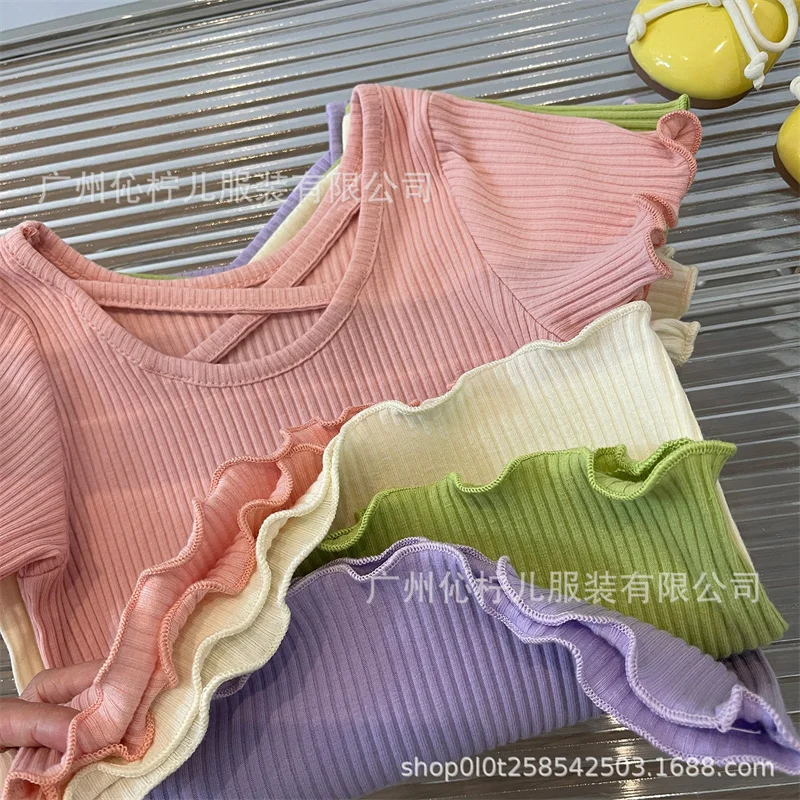 Girls Baby Summer T-Shirt Kids Solid Tops New Fashion Blouse Children Casual Cute Short-Sleeved Clothes 2-6 Years Old thumbnail 6