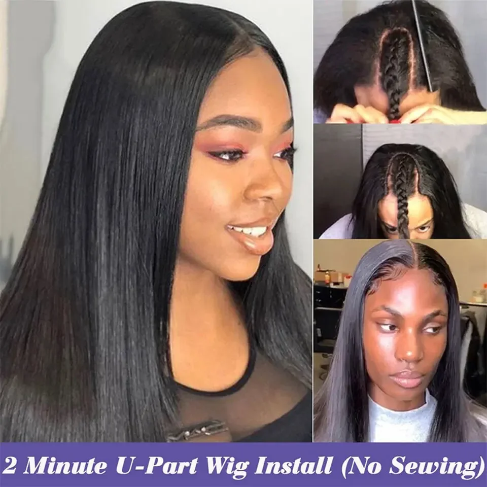 V Part Wig U Shape Wig Silk Straight 250% 180% Human Hair Wigs Brazilian Virgin Hair V Shape Full Machine Made Wigs For Women thumbnail 3