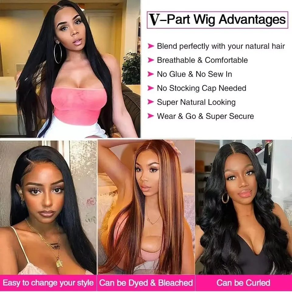 V Part Wig U Shape Wig Silk Straight 250% 180% Human Hair Wigs Brazilian Virgin Hair V Shape Full Machine Made Wigs For Women thumbnail 5