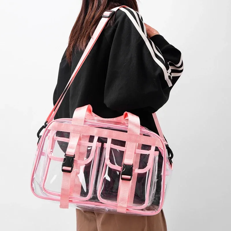 Fashion Versatile Solid Color PVC Transparent Travel Duffels 2025 New Hot Sale Zipper Simple Large Capacity Casual Shoulder Bag thumbnail 3
