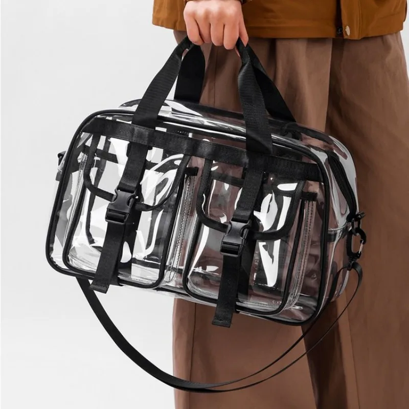 Fashion Versatile Solid Color PVC Transparent Travel Duffels 2025 New Hot Sale Zipper Simple Large Capacity Casual Shoulder Bag thumbnail 5
