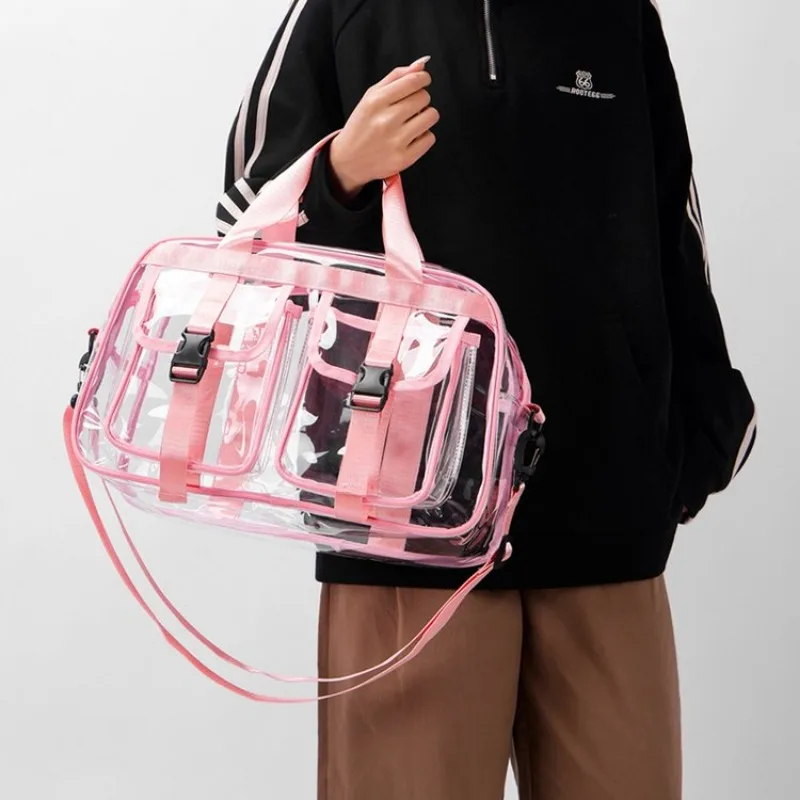 Fashion Versatile Solid Color PVC Transparent Travel Duffels 2025 New Hot Sale Zipper Simple Large Capacity Casual Shoulder Bag thumbnail 4
