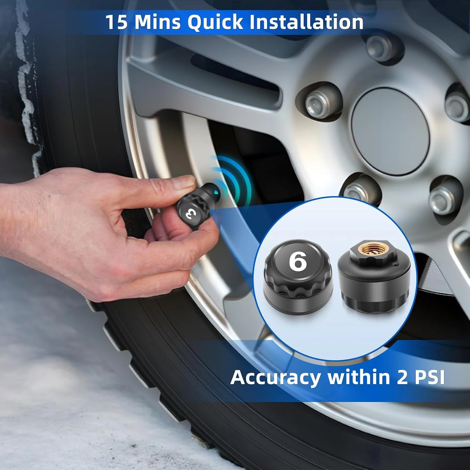 6 TPMS sensor Tire Pressure Monitoring System Caravan Truck SUV, Solar Powered TPMS Auto Security Alarm Tire pressure gauge thumbnail 6