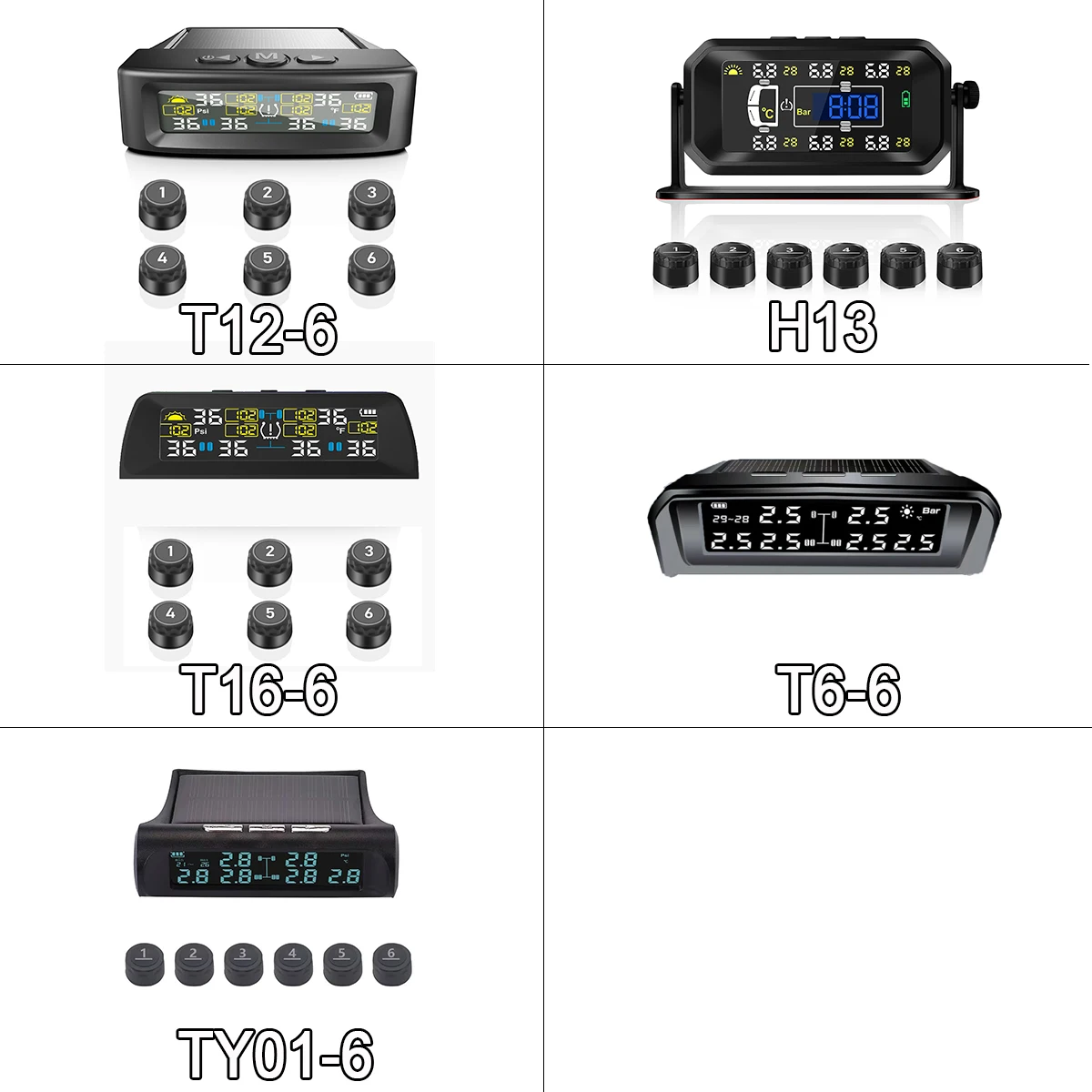 6 TPMS sensor Tire Pressure Monitoring System Caravan Truck SUV, Solar Powered TPMS Auto Security Alarm Tire pressure gauge thumbnail 2