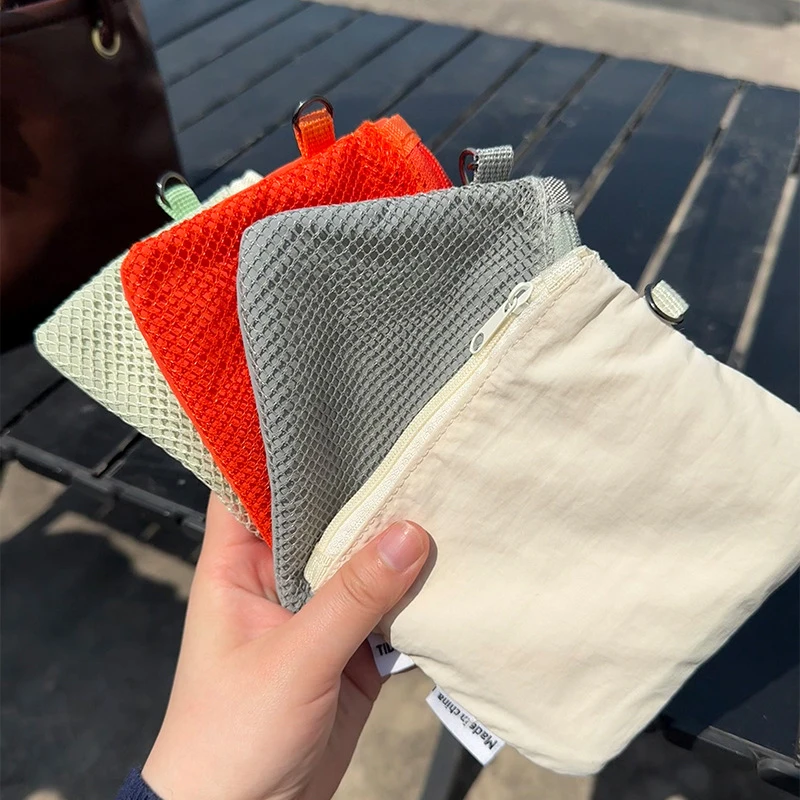 Travel Makeup Storage Bags New Mesh Coin Purse Simple Portable Mini Bag Multi-purpose Square Bag Double-layer Zipper Card Holder thumbnail 5