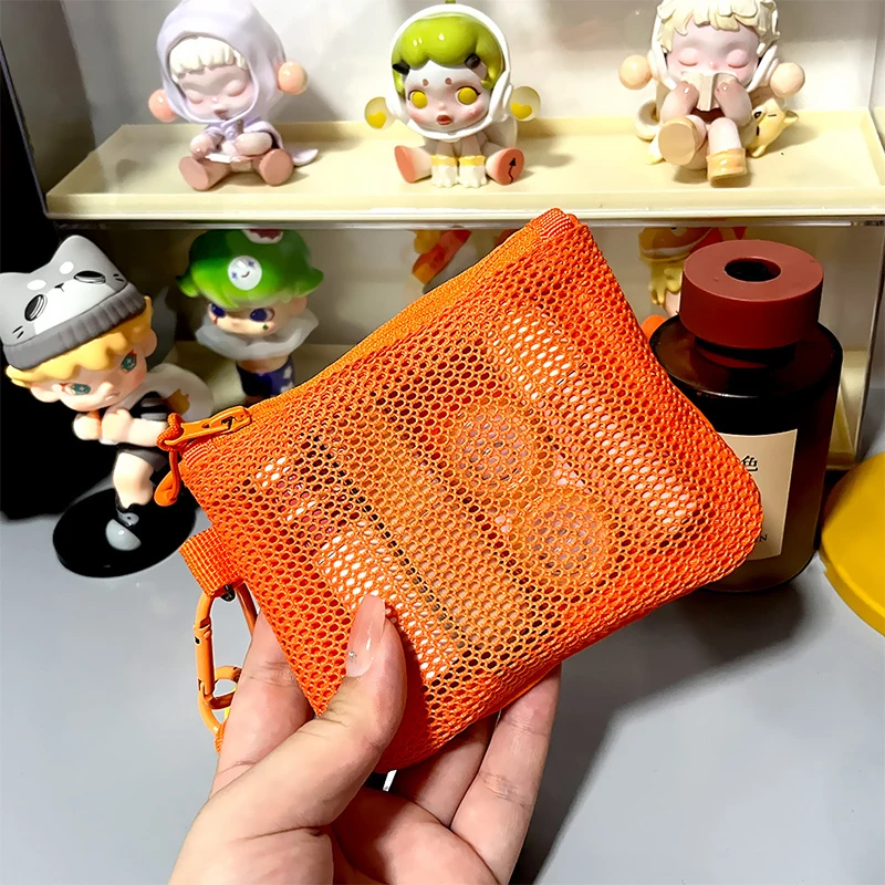 Travel Makeup Storage Bags New Mesh Coin Purse Simple Portable Mini Bag Multi-purpose Square Bag Double-layer Zipper Card Holder thumbnail 2