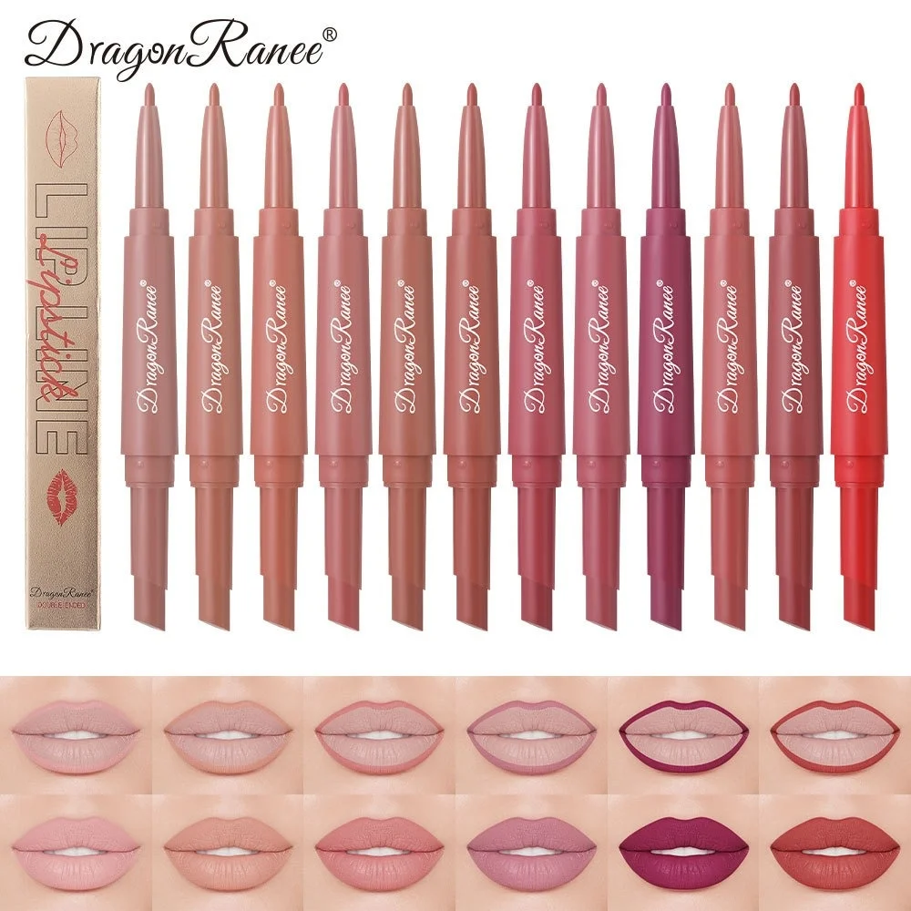 New 2 in 1 Matte Lip Liner Pencil Double Head Lipstick Pen Red Nude Long Lasting Waterproof Brighten Lips Outline Stick Makeup thumbnail 2