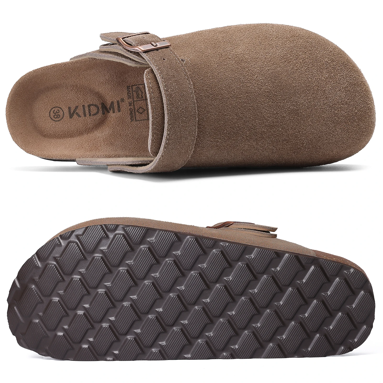 Shevalues Women Cow Suede Clogs With Adjustable Buckle Cork Leather Mules Comfortable Slip on Women Slippers Outdoor Cork Clogs thumbnail 2