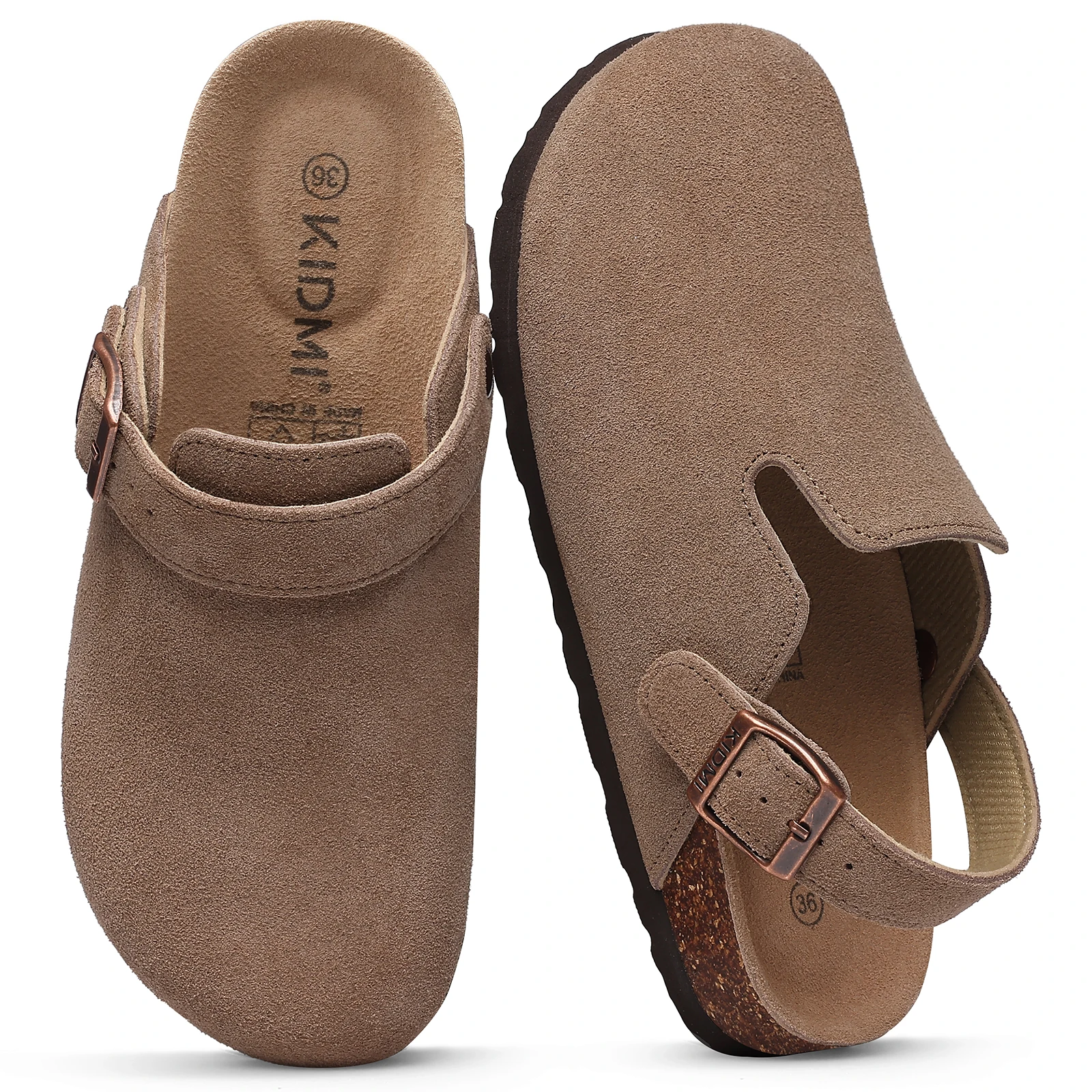 Shevalues Women Cow Suede Clogs With Adjustable Buckle Cork Leather Mules Comfortable Slip on Women Slippers Outdoor Cork Clogs thumbnail 4