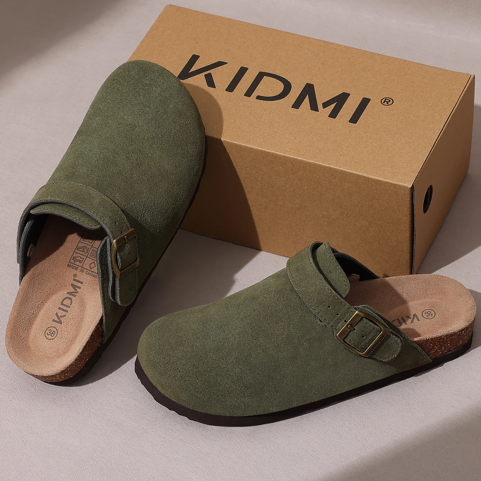 Litfun Suede Women's Clogs with Adjustable Strap Cork Footbed Leather Mules with Arch Support Unisex Outdoor Clogs Potato Shoes thumbnail 4