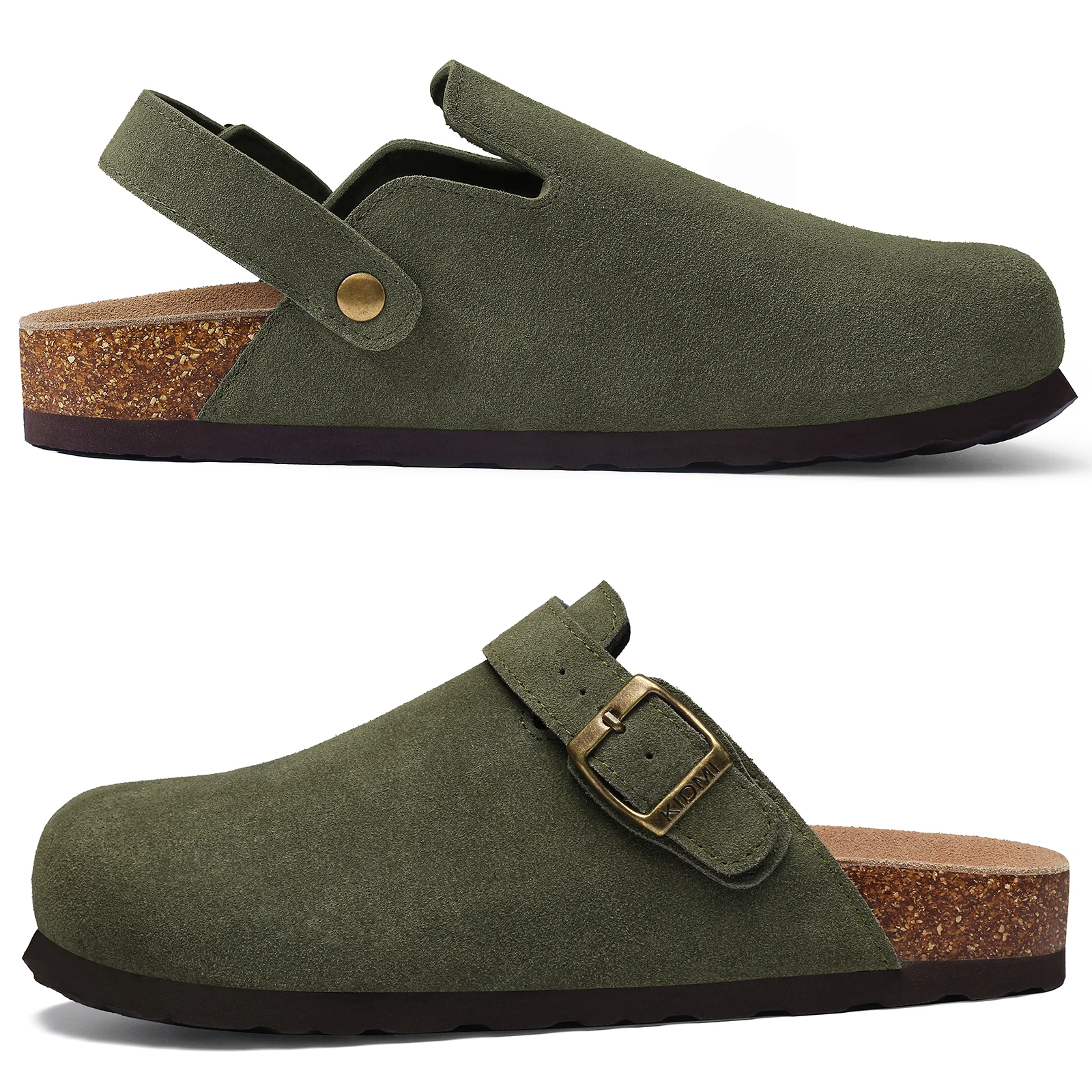 Litfun Suede Women's Clogs with Adjustable Strap Cork Footbed Leather Mules with Arch Support Unisex Outdoor Clogs Potato Shoes thumbnail 3