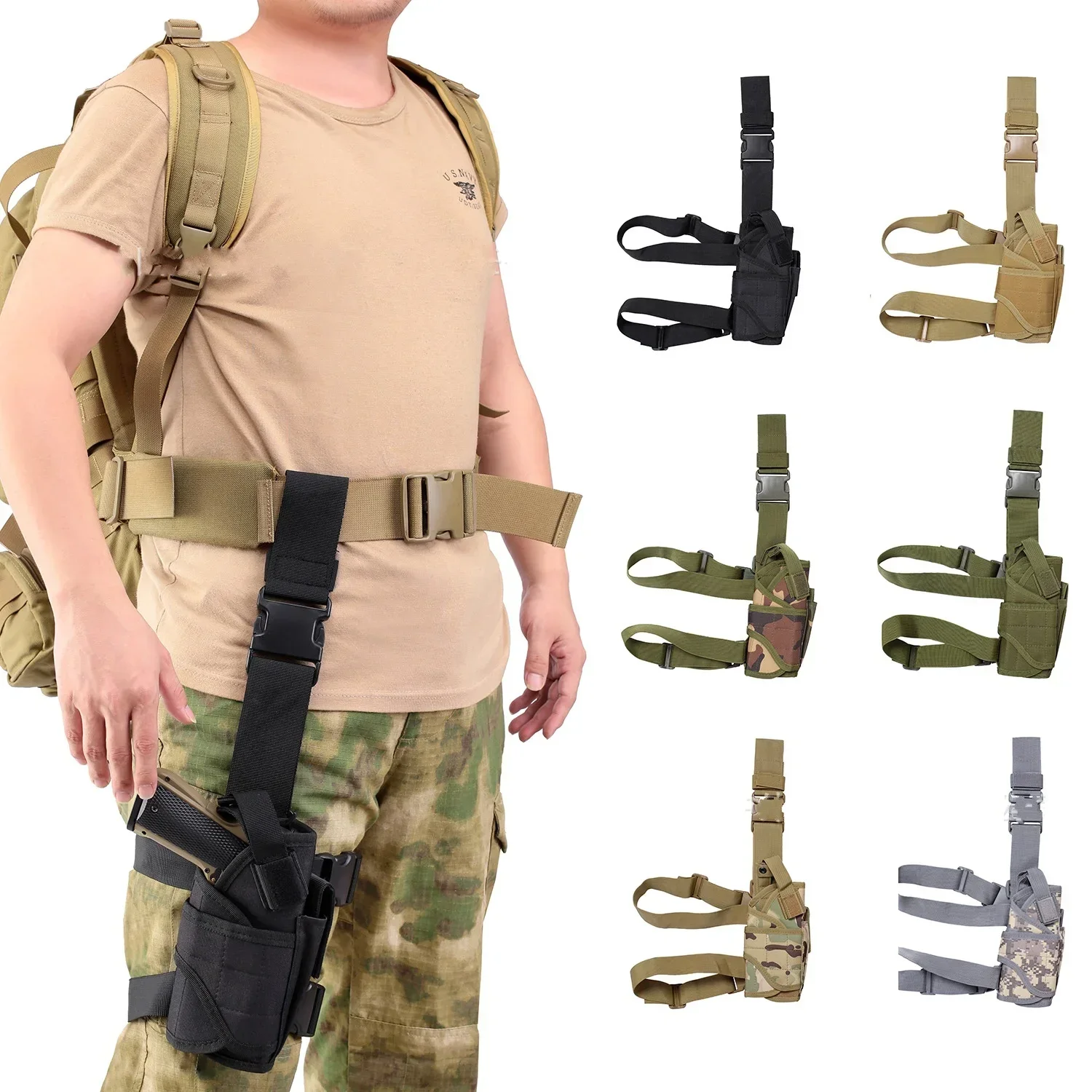 Universal Drop Leg Thigh Gun Holster Right Hand Adjustable Handgun Holder Pouch Outdoor Hunting Gun Glock Pistol Holster Bag thumbnail 2