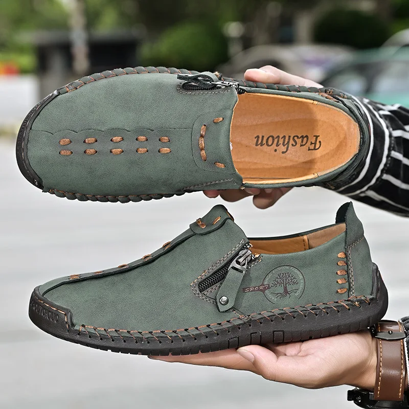 Handmade Leather Men Shoes Casual Slip On Men Loafers Designer Soft Sole Moccasins Comfortable Anti-slip Walking Shoes Plus Size thumbnail 2