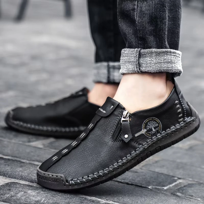 Handmade Leather Men Shoes Casual Slip On Men Loafers Designer Soft Sole Moccasins Comfortable Anti-slip Walking Shoes Plus Size thumbnail 5