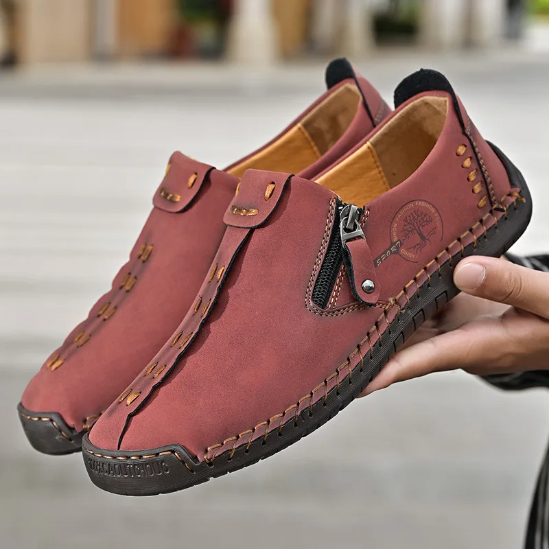 Handmade Leather Men Shoes Casual Slip On Men Loafers Designer Soft Sole Moccasins Comfortable Anti-slip Walking Shoes Plus Size thumbnail 3