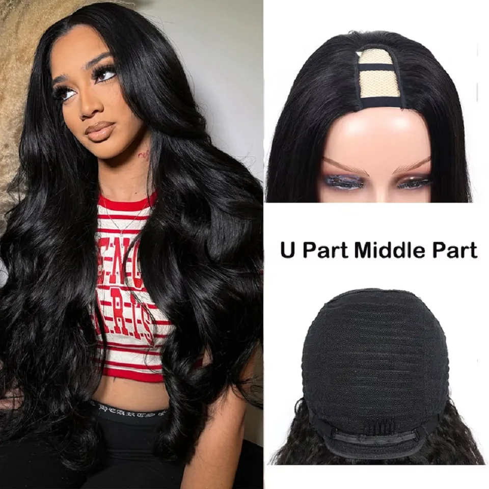 16-34 Inches Body Wave V Part Wig For Women Brazilian Virgin Hair V Shape Machine Made Wig Body Wave U Part Wigs Cheap Wig thumbnail 2