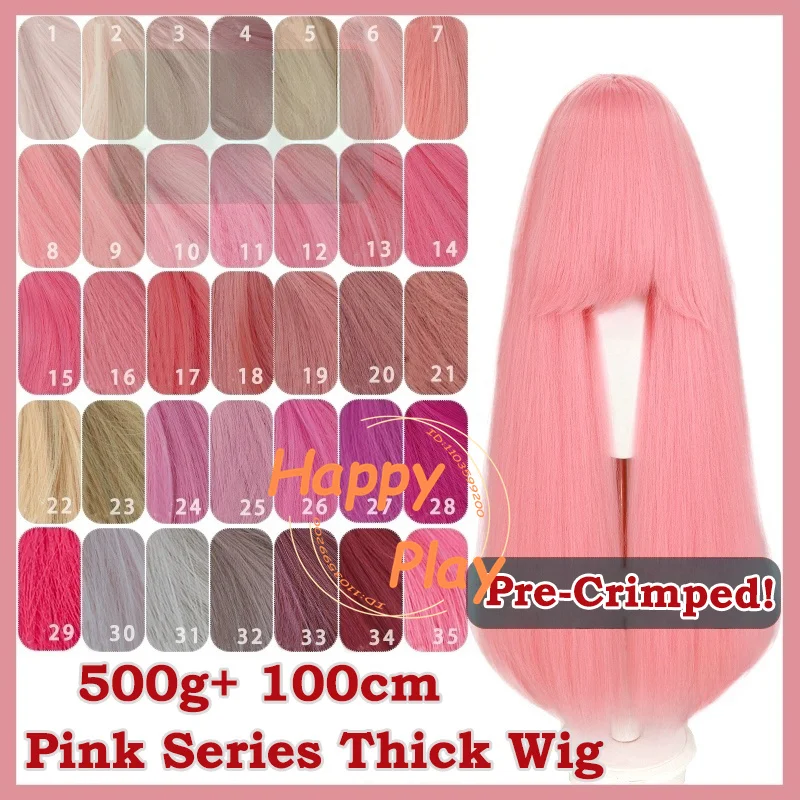 Pre-Crimped Synthetic 500g+ 100cm Anime Cosplay Wig Pink Series Universal Thick Voluminous Basic Wig Women Heat Resistant Hair