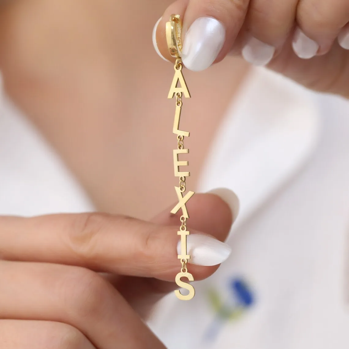 Personalized Custom Name Letter Earring for Women Stainless Steel Customized Hang Letter Earring Christmas Birthday Jewelry Gift thumbnail 2