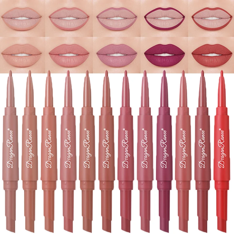 Waterproof Nude Matte Lip Liner Pencil Double Ended Matte Lipstick Lasting Moisturizing Rose Red Lipstick 2 in 1 Lipliner Makeup thumbnail 2