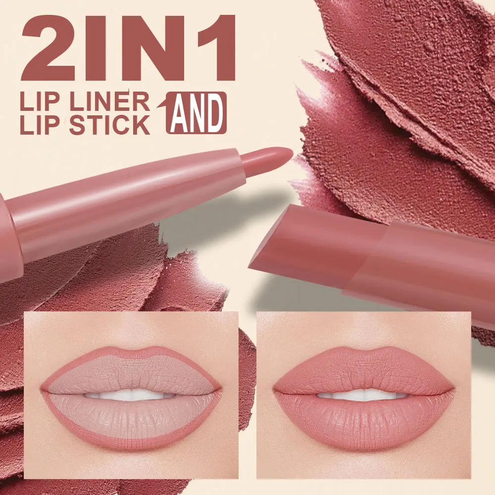 Waterproof Nude Matte Lip Liner Pencil Double Ended Matte Lipstick Lasting Moisturizing Rose Red Lipstick 2 in 1 Lipliner Makeup thumbnail 5