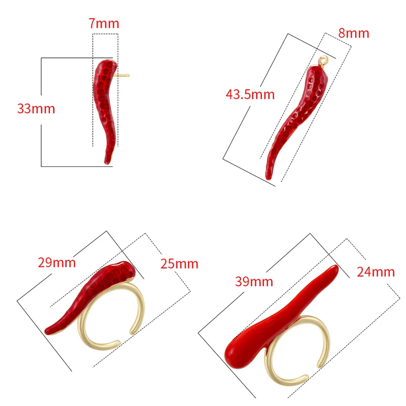 ZHUKOU Premium Texture Pepper Chilli Series Style Ring Earrings Ladies Sexy Jewellery Accessories 1pc:VD1907 thumbnail 3
