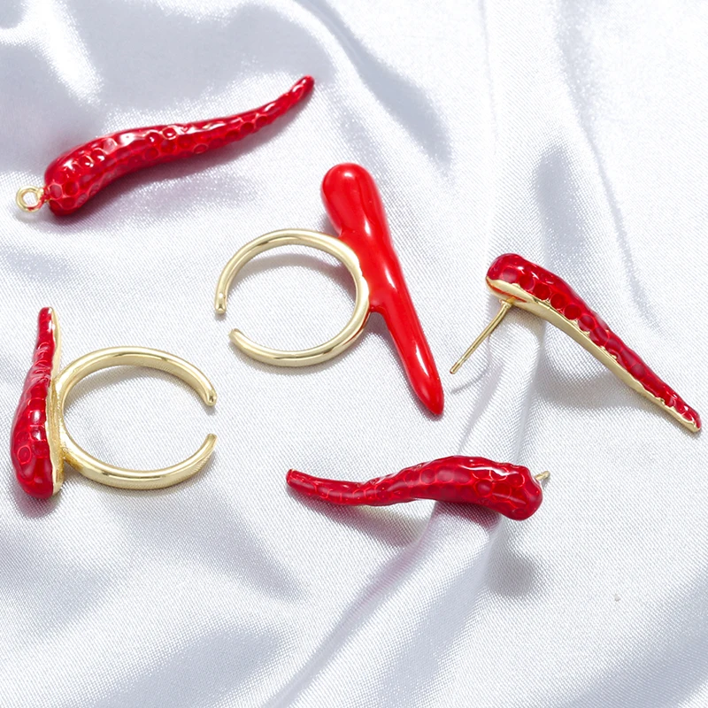 ZHUKOU Premium Texture Pepper Chilli Series Style Ring Earrings Ladies Sexy Jewellery Accessories 1pc:VD1907 thumbnail 2