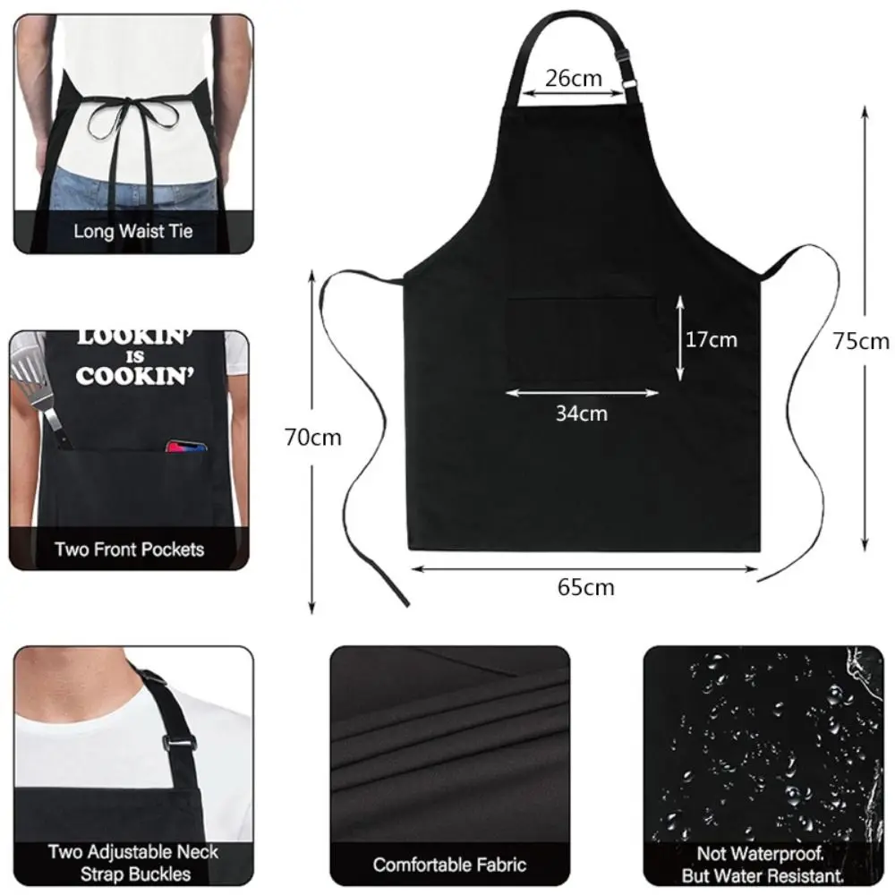 Fashion Unisex Bib Apron Waterdrop Resistant Black Adjustable Aprons With 2 Pockets Catering Chef Apron Bar Drawing Apron thumbnail 6