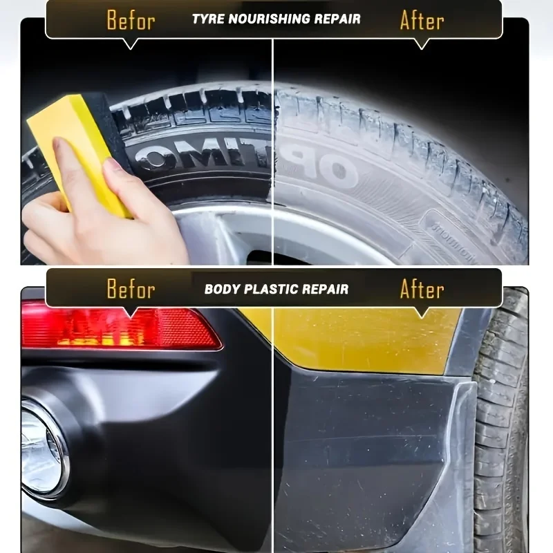 Car Tire Repair Kit & Panel Renewal Wax Coating Agent Car Plastic Back To Black Shine Gloss Long-Lasting Tire Polish Wax thumbnail 4
