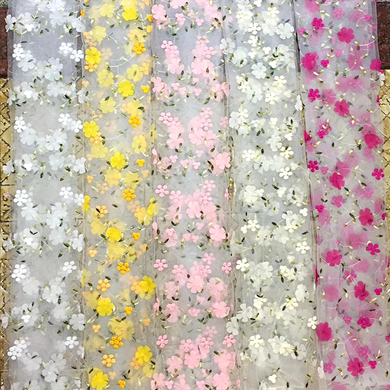 Floral Embroidered Mesh Fabric Flower Lace Tulle Fabric for Dress Clothing DIY Bridal Wedding Dress Sheer Fabric Sewing Supplies thumbnail 6