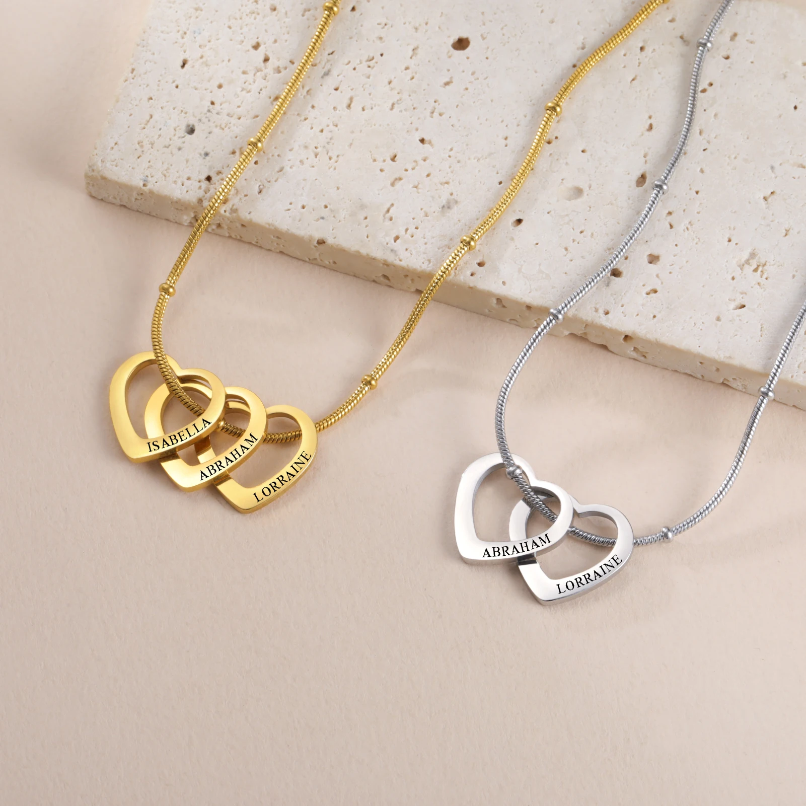 Lemegeton Customize Name Love Necklace 1-4 Heart Pendant Personalized Engraved Name Stainless Steel Jewelry Couple Family Gifts thumbnail 3