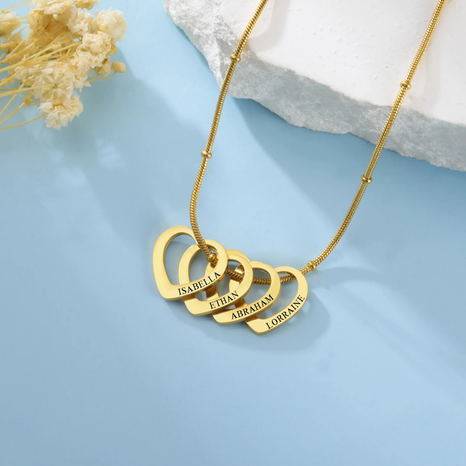 Lemegeton Customize Name Love Necklace 1-4 Heart Pendant Personalized Engraved Name Stainless Steel Jewelry Couple Family Gifts thumbnail 4