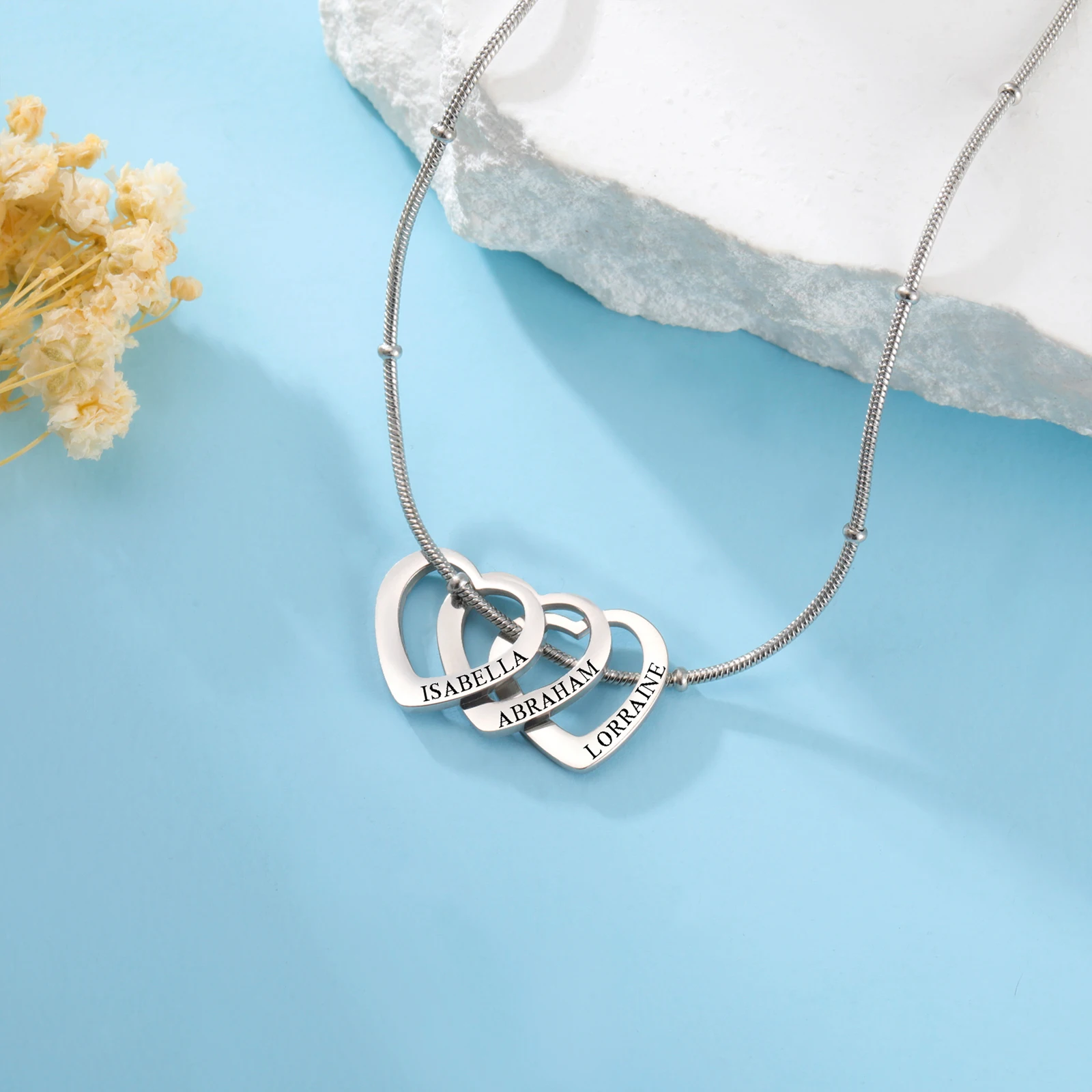 Lemegeton Customize Name Love Necklace 1-4 Heart Pendant Personalized Engraved Name Stainless Steel Jewelry Couple Family Gifts thumbnail 5