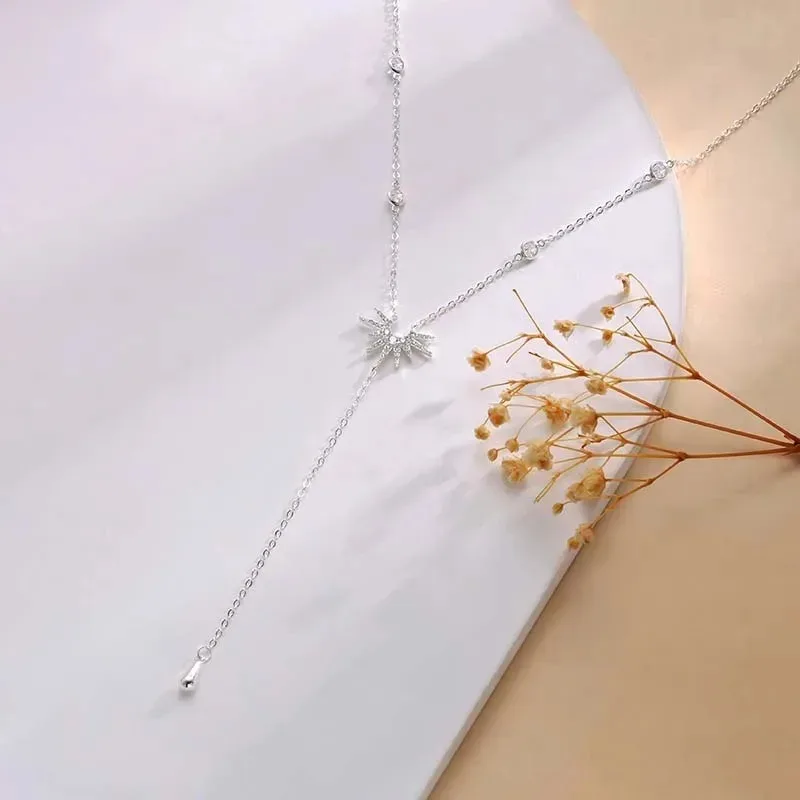 Stainless Steel Y-Shaped Pendant Necklace for Women Girls, Elegant Fashion Simulated Diamond Long Tassel Dangle Jewelry Gifts thumbnail 5
