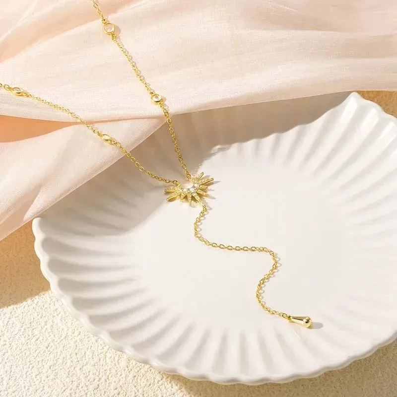 Stainless Steel Y-Shaped Pendant Necklace for Women Girls, Elegant Fashion Simulated Diamond Long Tassel Dangle Jewelry Gifts thumbnail 4