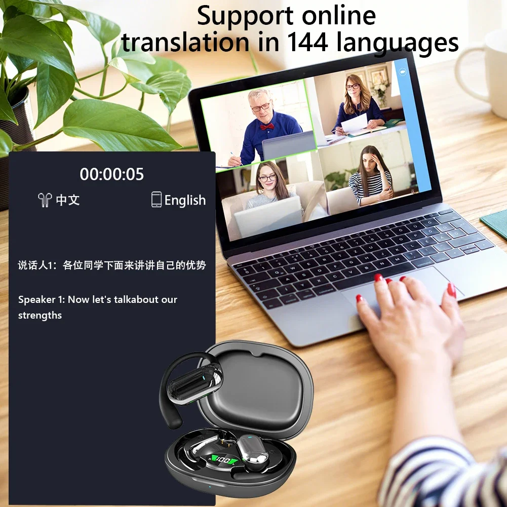 AI Translator Earbuds Real-Time Voice Translator 144 Languages Instant Translation Noise Canceling Wireless Bluetooth Headphones thumbnail 5