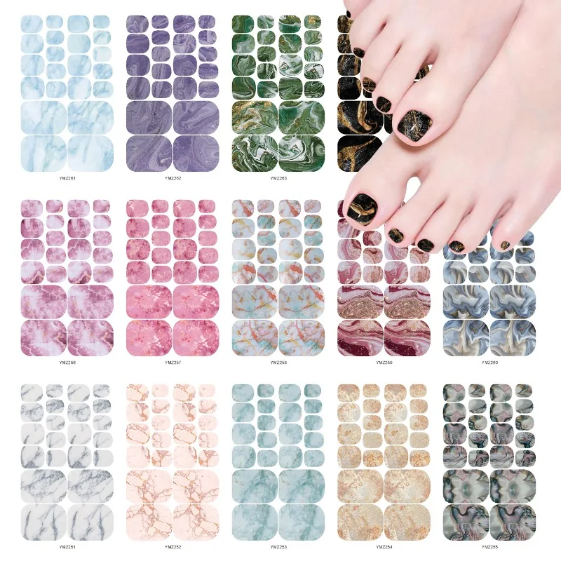 22stickers/sheet New Toenail Stickers Summer Toenails Stickers Marble Halo Fake Nail Art Stickers Waterproof Foot Nail Stickers