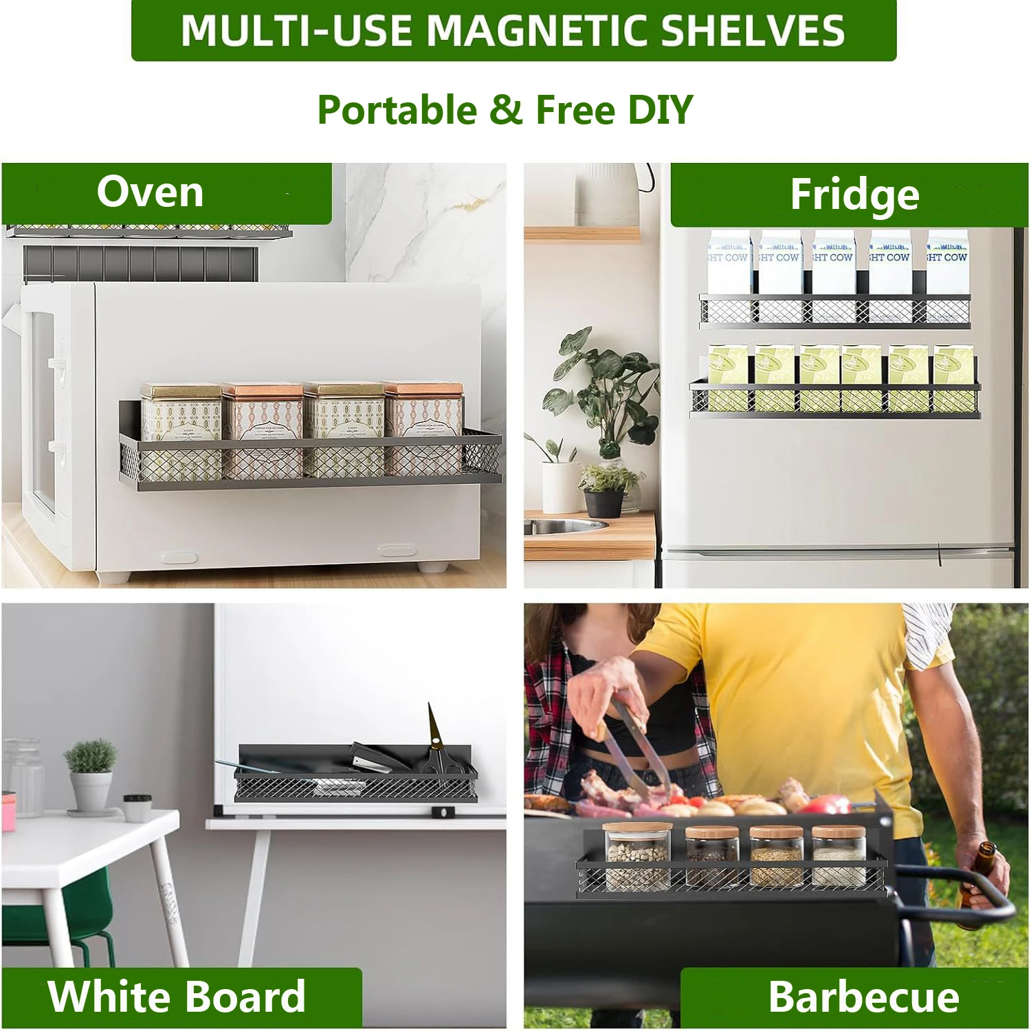 Metal Magnetic Spice Storage Rack for Refrigerator Oven Magnetic Fridge Shelf for DIY Kitchen Spice Organizer Magnetic Shelf thumbnail 6