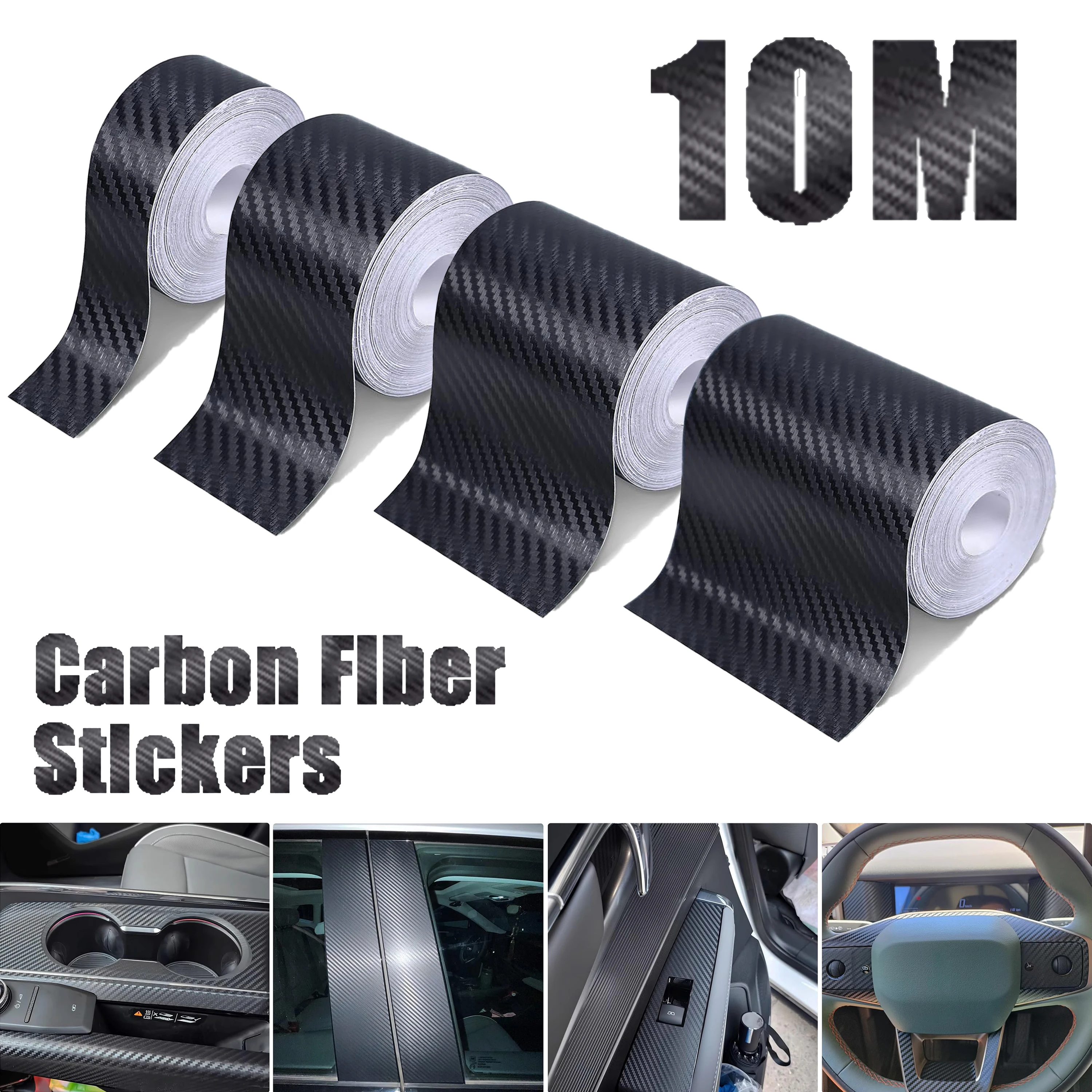Carbon Fiber Automotive Adhesive Tape Roll Matte Black Protective Car Film Self-Adhesive Film 3D Vinyl Car Film Accessories