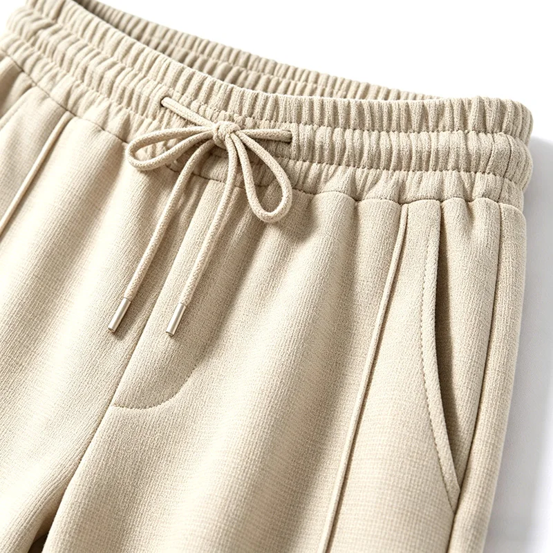 Men's Waffle Knit Casual Pants, Slim Fit Drawstring Trousers with Pockets, Stylish for Spring Autumn Outdoor & Daily Wear forMen thumbnail 3